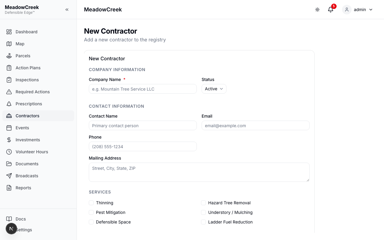 New contractor form